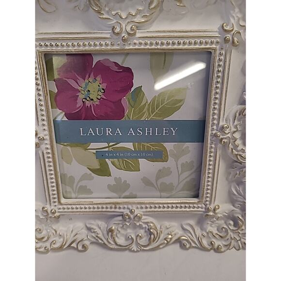 Laura Ashley White Gold Picture Frame Textured Resin 4 X 4 Baby Shower Bridal - Picture 3 of 6